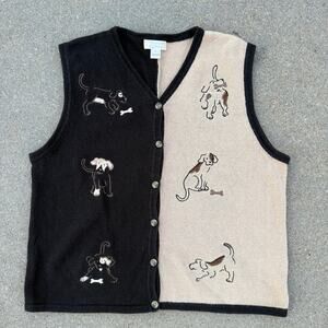 Vintage Y2K Christopher and Banks Embroidered Dog Woof Bone Sweater Vest LARGE